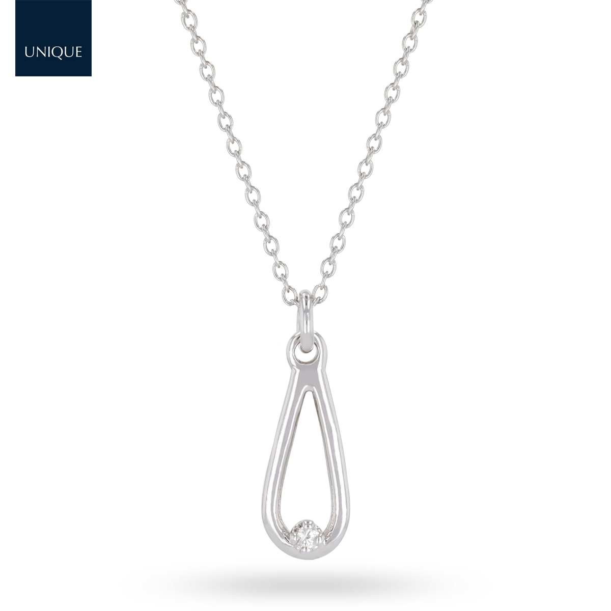 9ct White Gold Diamond Set Teardrop Pendant & Chain