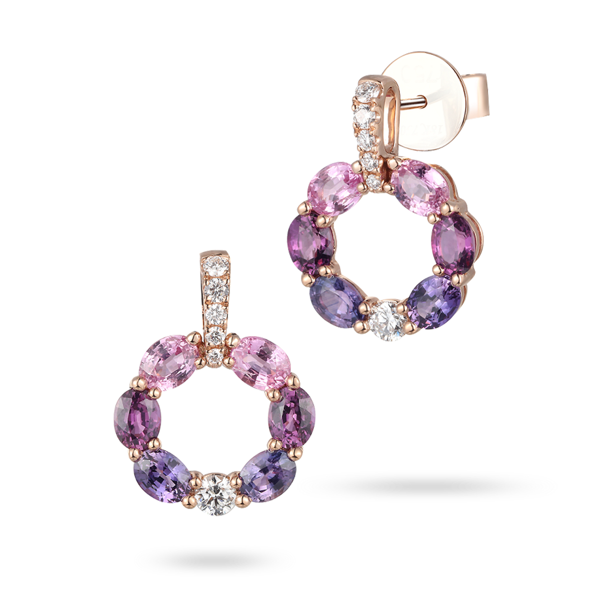 18ct Rose Gold Fancy Sapphire & Diamond Circle Drop Earrings
