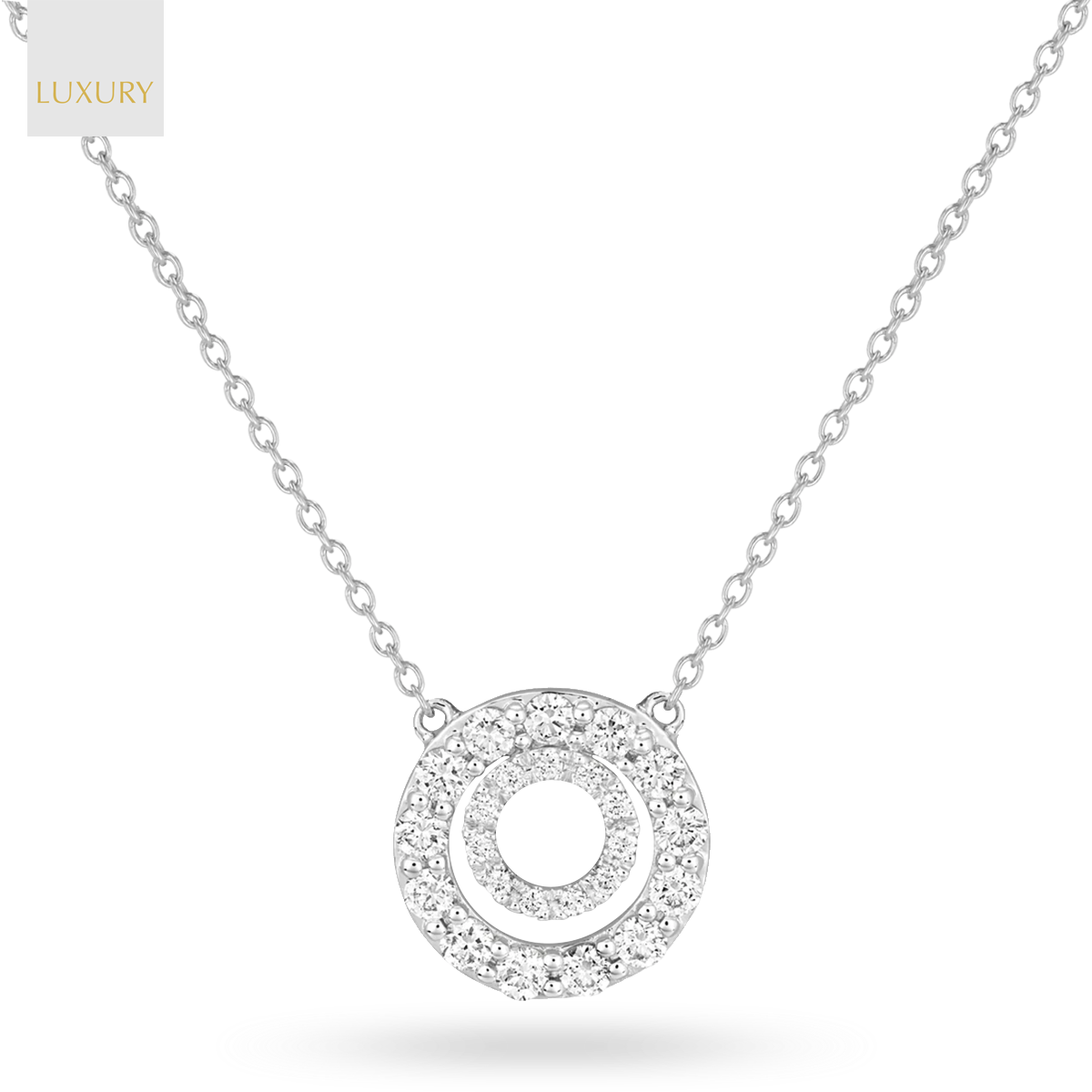 18ct White Gold 0.31cts Diamond Double Circle Necklace