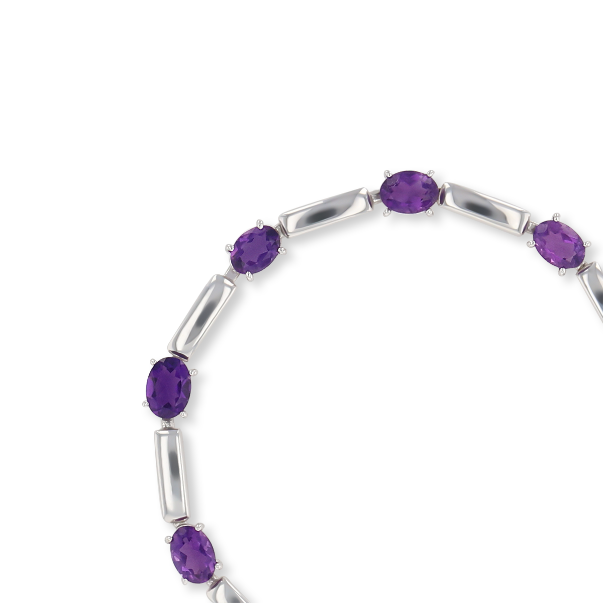 9ct White Gold 7.25" Amethyst Set Bar Link Bracelet