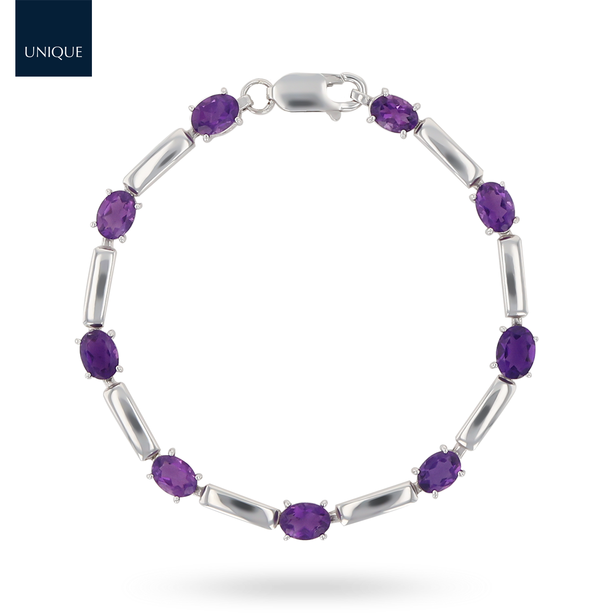 9ct White Gold 7.25" Amethyst Set Bar Link Bracelet