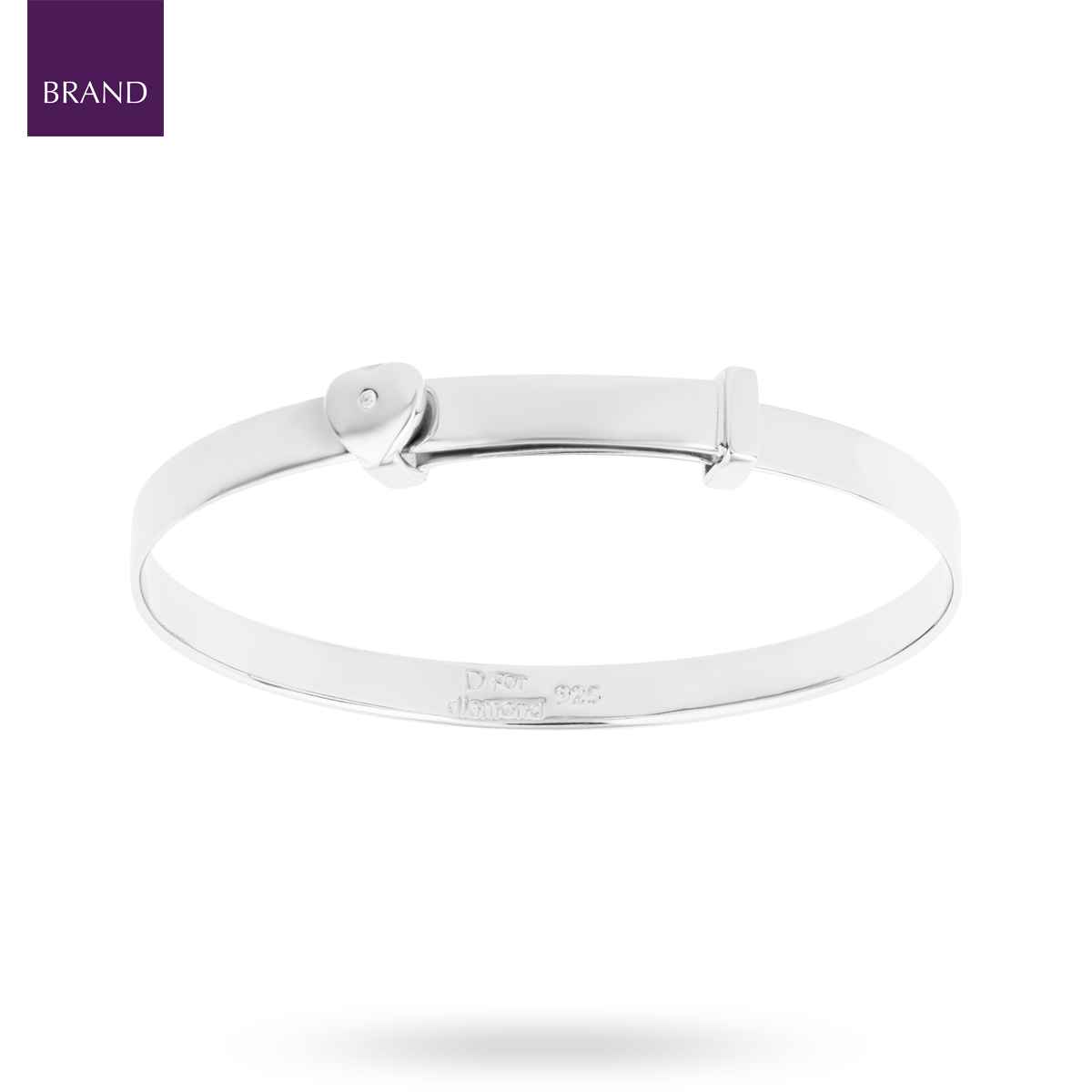 Sterling Silver Heart Expandable Bangle With Diamond