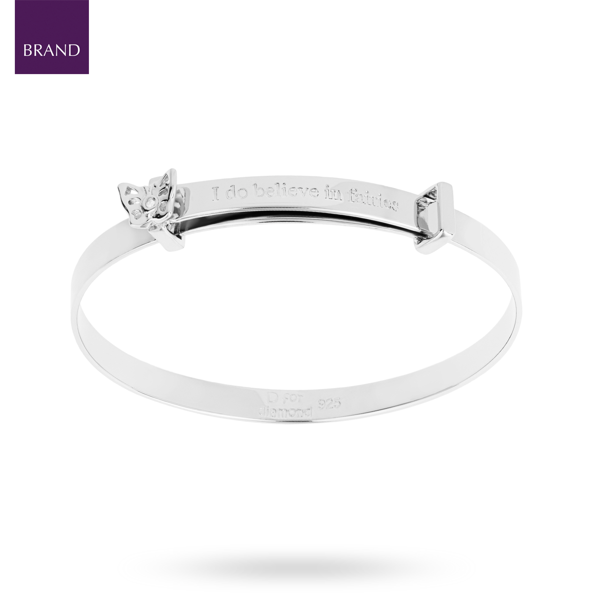 Sterling Silver 'I Do Believe In Fairies' Expandable Bangle With Diamond