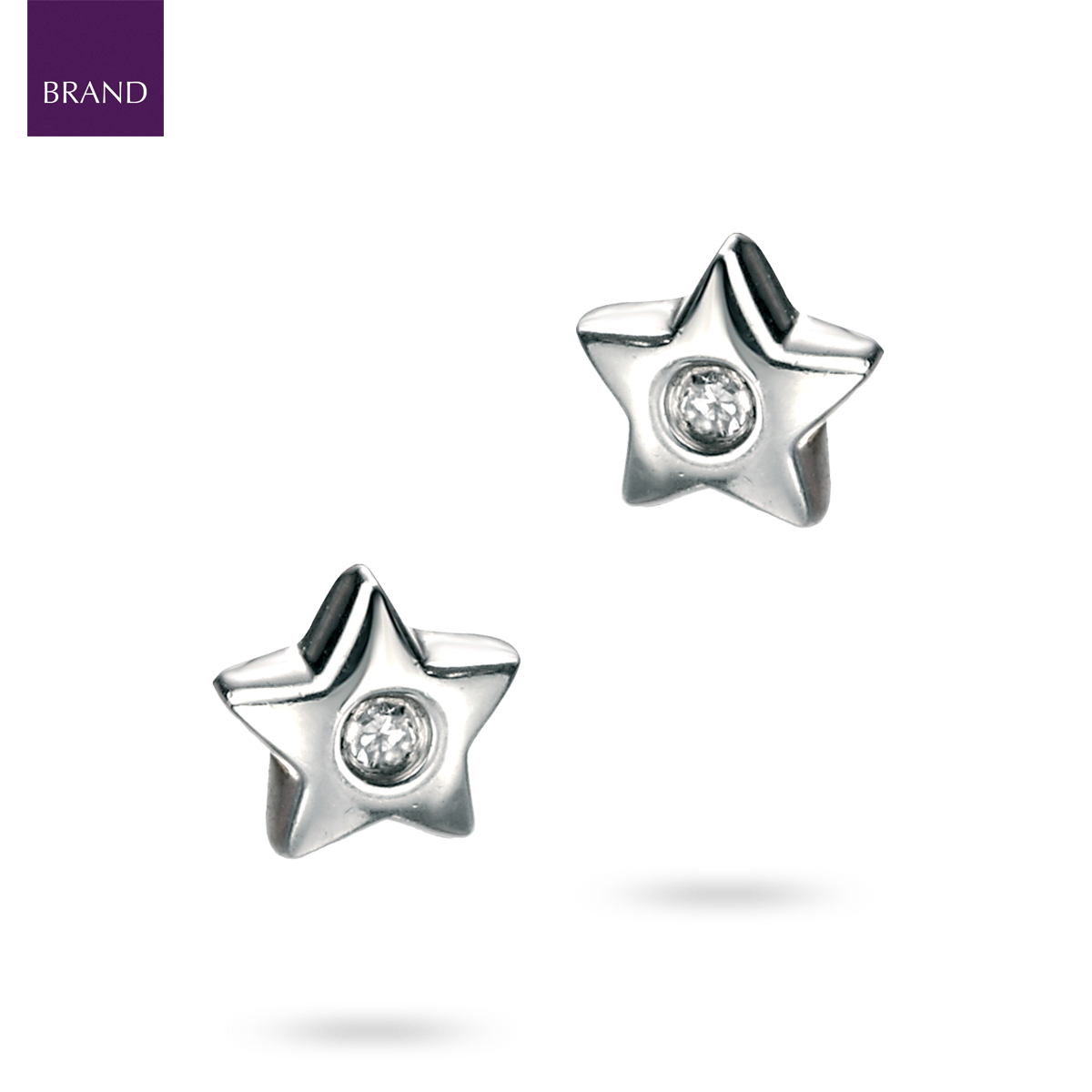 Sterling Silver Star Stud Earrings With Diamond