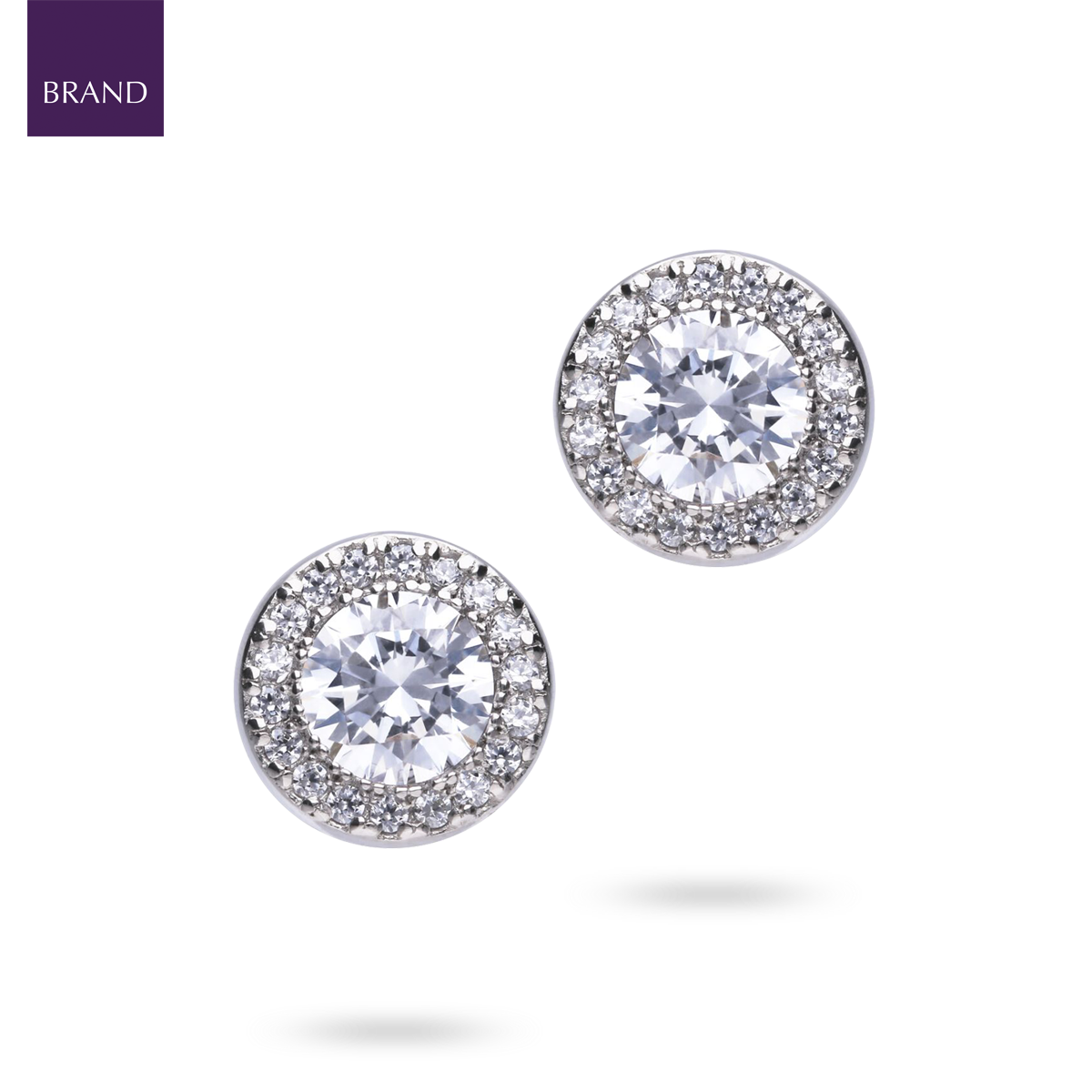 Sterling Silver Round Cubic Zirconia Halo Stud Earrings