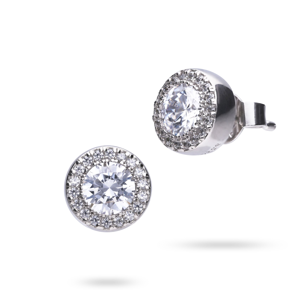 Sterling Silver Round Cubic Zirconia Halo Stud Earrings
