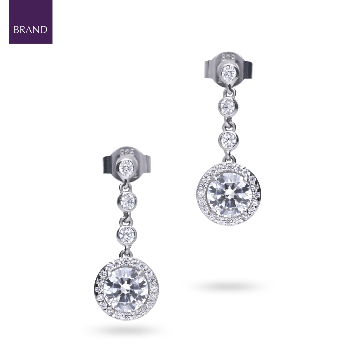 Sterling Silver Round Cubic Zirconia Halo Drop Earrings