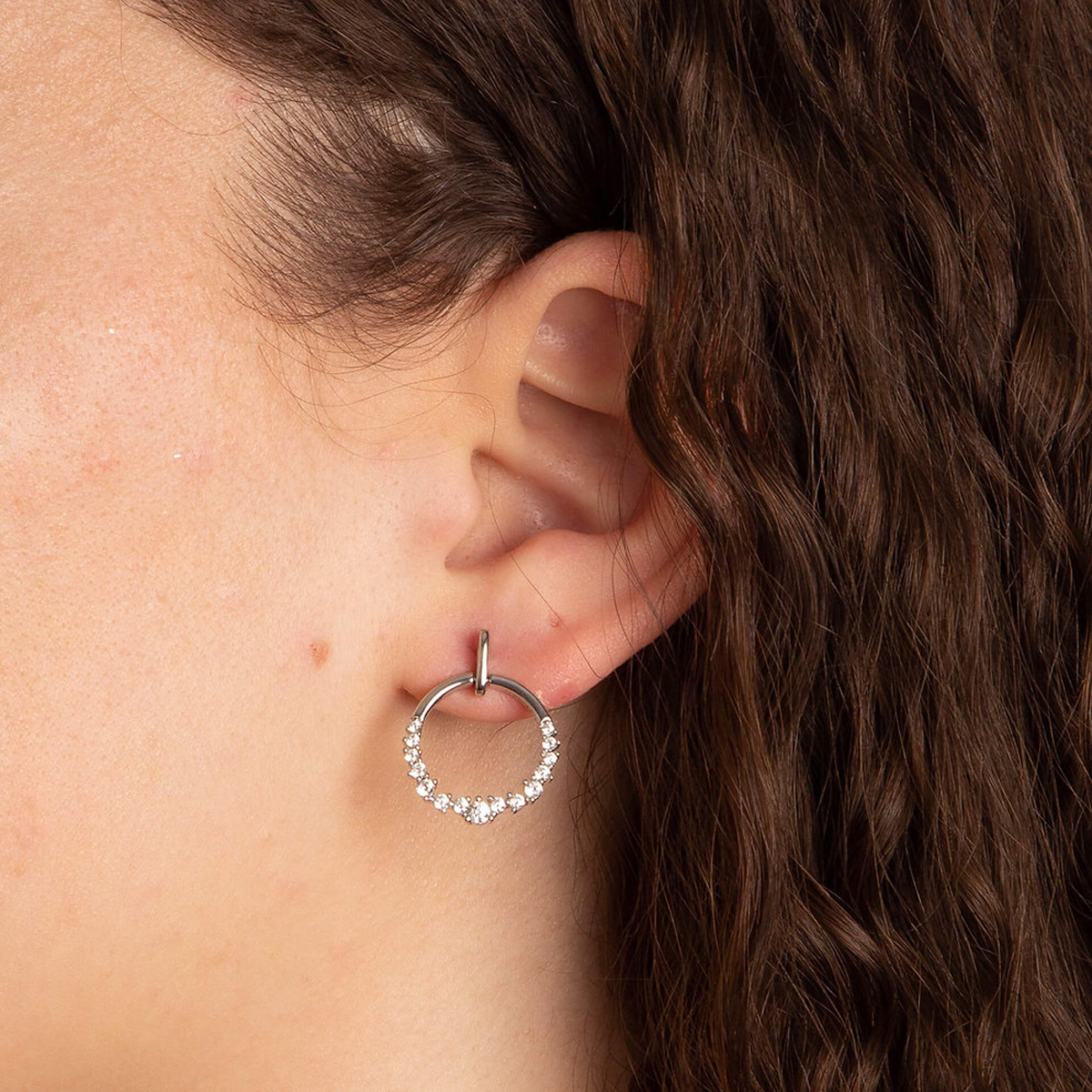 Sterling Silver Open Circle Cubic Zirconia Drop Earrings