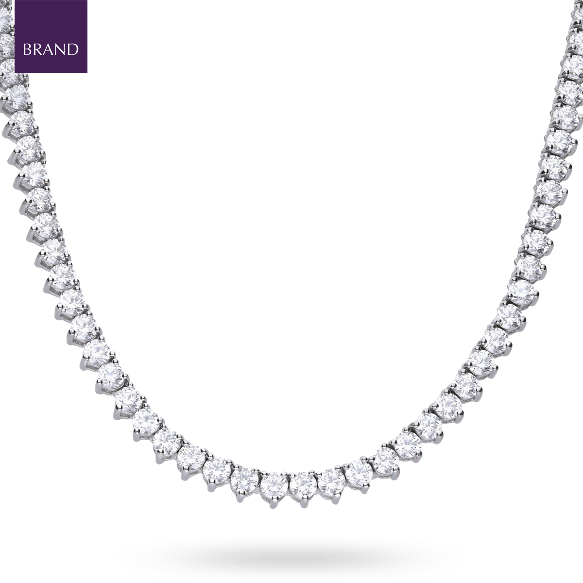 Sterling Silver Claw Set Cubic Zirconia Tennis Necklace