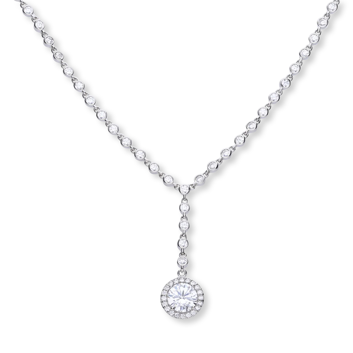 Sterling Silver Y Collier Cluster Drop Necklace