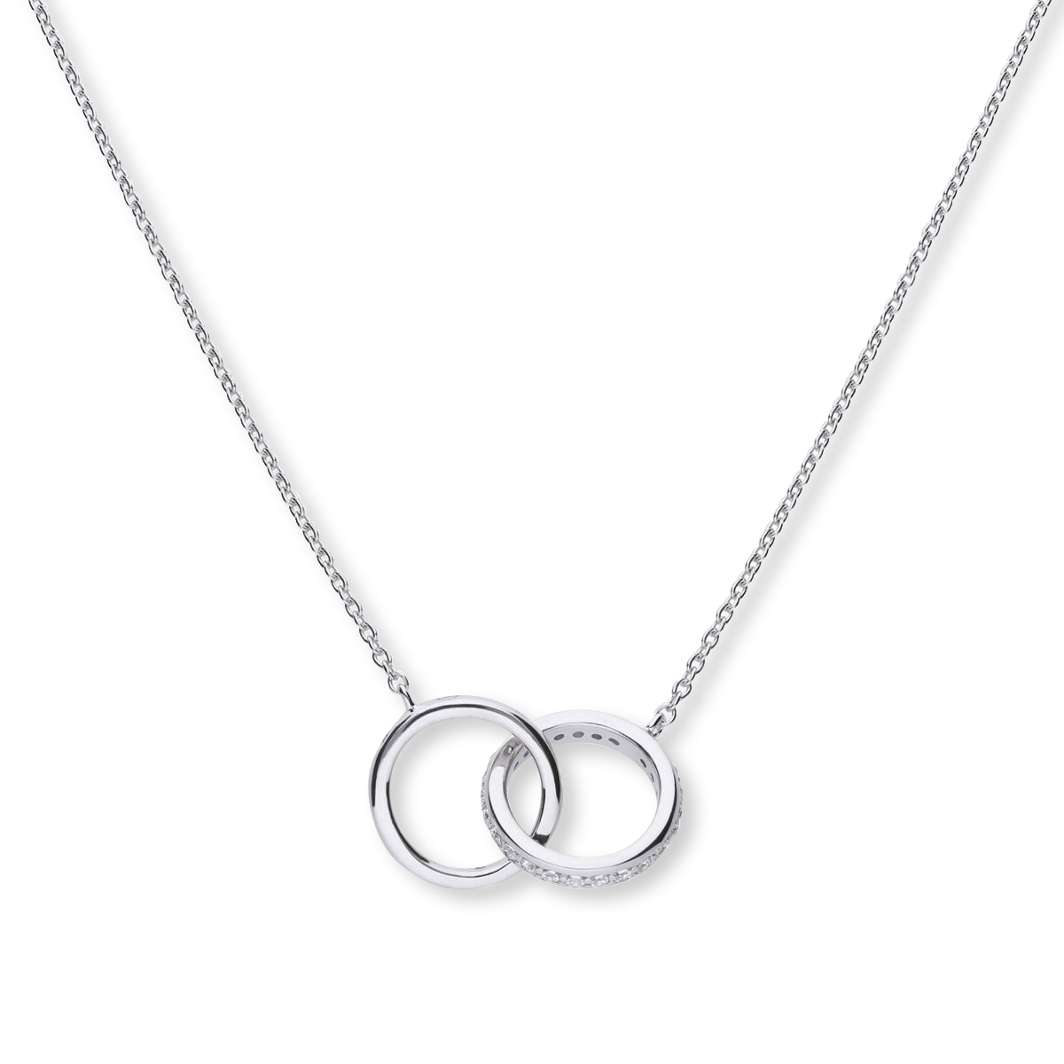 Sterling Silver Interlocking Rings Cubic Zirconia Set Necklace