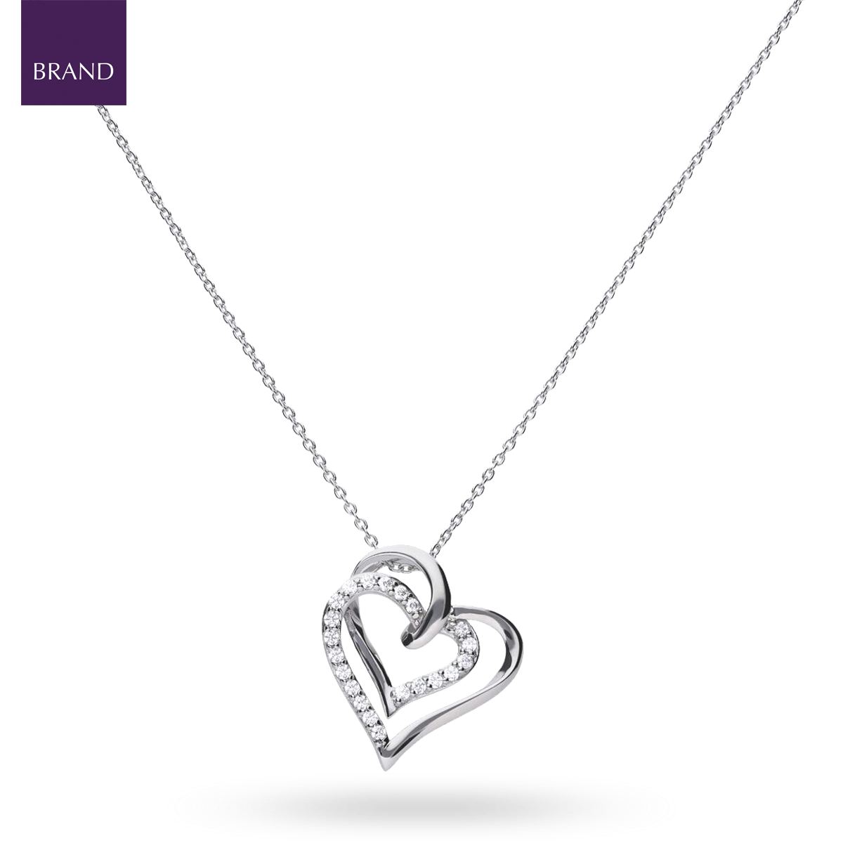 Sterling Silver Interlocking Hearts Cubic Zirconia Set Necklace