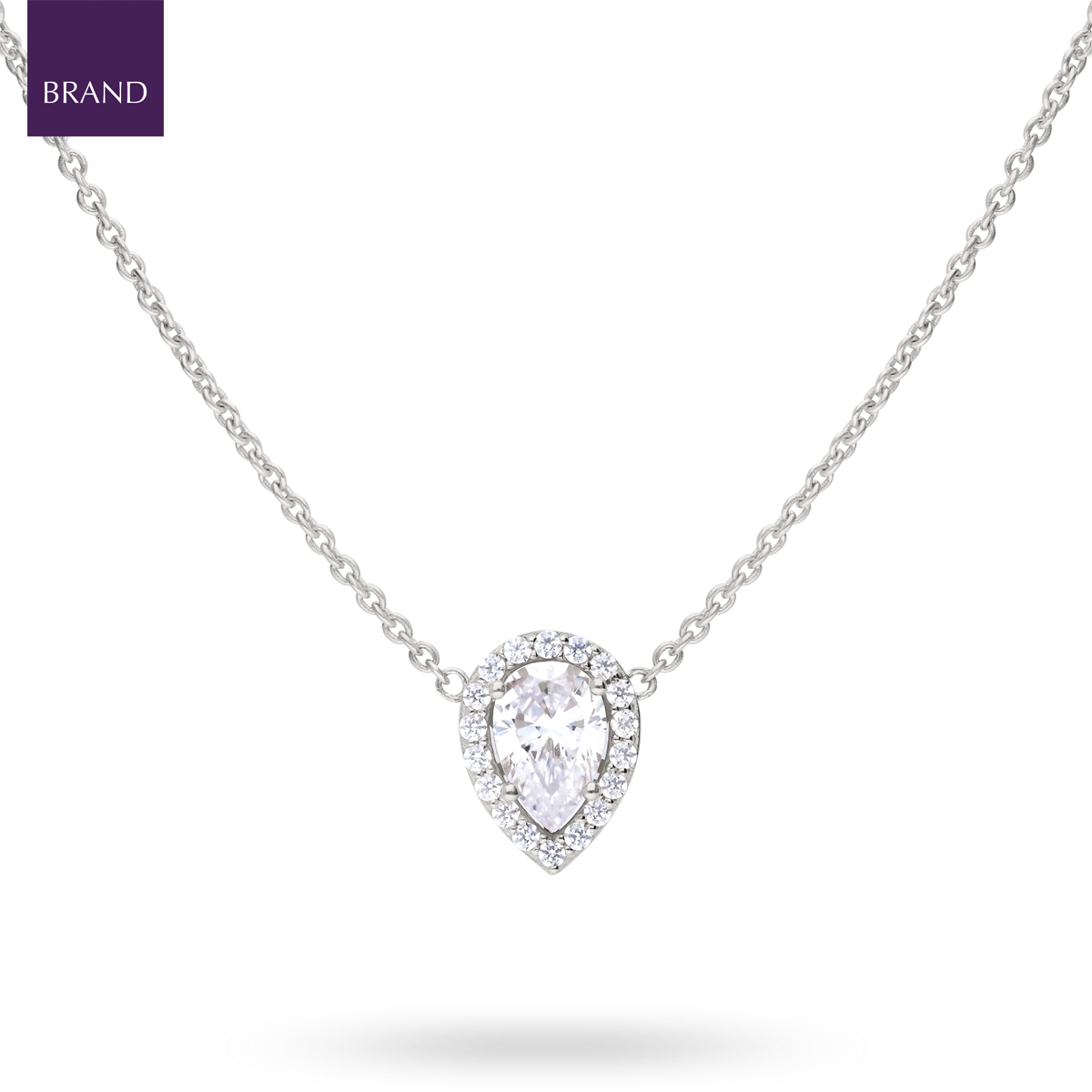 Sterling Silver Teardrop Cubic Zirconia Halo Necklace