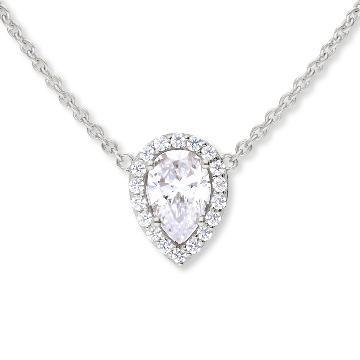 Teardrop Cubic Zirconia Halo Necklace