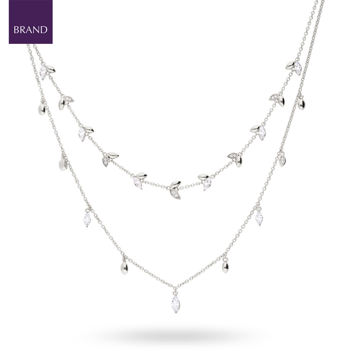 Sterling Silver Marquise & Multi-Stone Detail Double Row Necklace