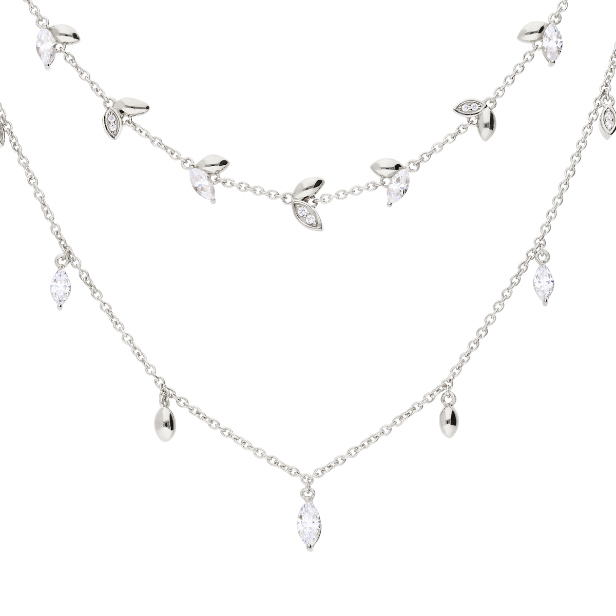 Sterling Silver Marquise & Multi-Stone Detail Double Row Necklace