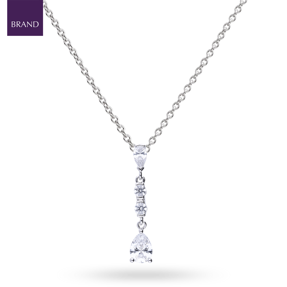 Sterling Silver Long Teardrop Cubic Zirconia Pendant & Chain