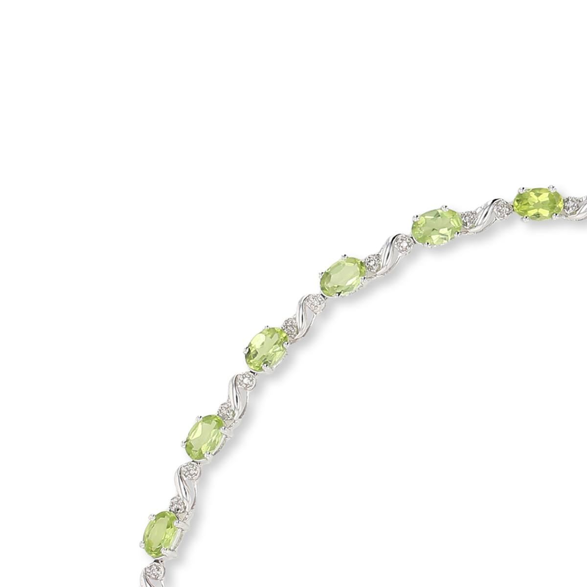 9ct White Gold 7" Peridot & Diamond Set Bracelet