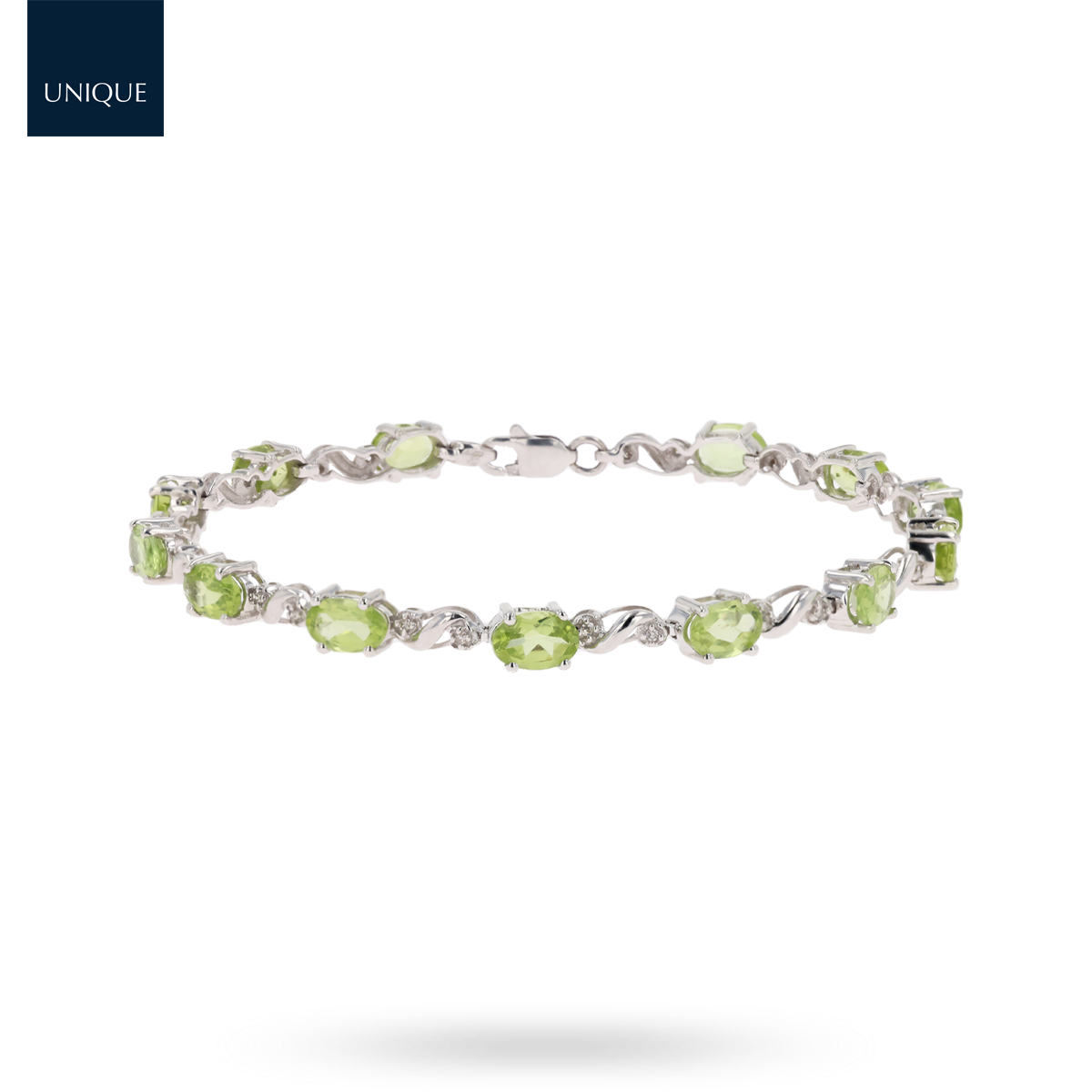 9ct White Gold 7" Peridot & Diamond Set Bracelet