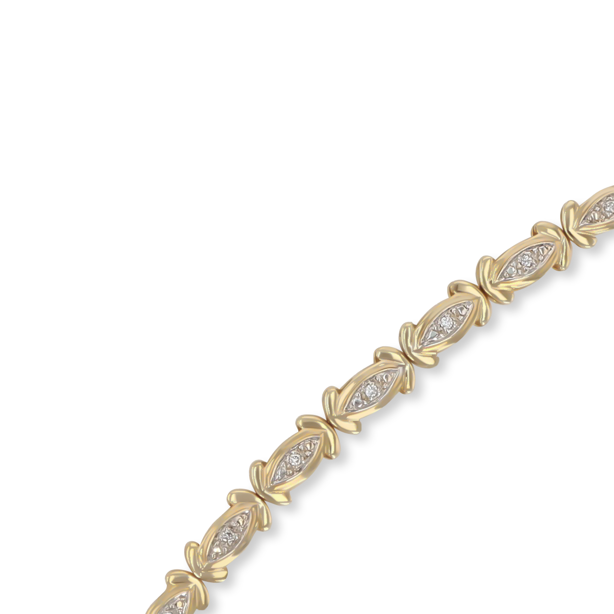 9ct Yellow & White Gold Diamond Set Scalloped Marquise Link Bracelet