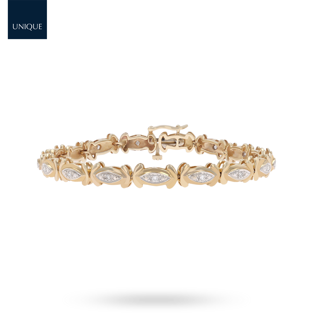 9ct Yellow & White Gold Diamond Set Scalloped Marquise Link Bracelet