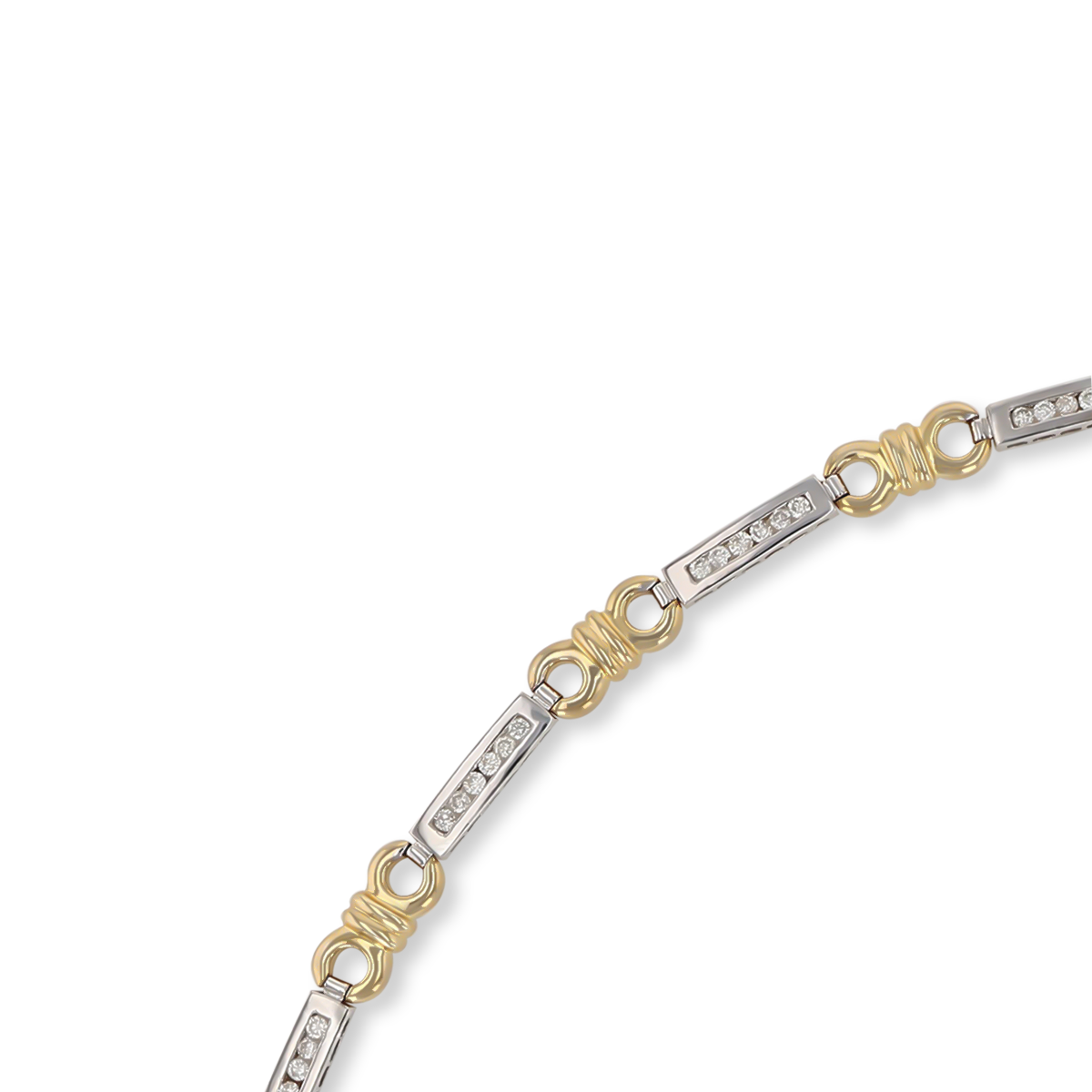 9ct Yellow & White Gold 7" Diamond Channel Set Bar & Circle Link Bracelet