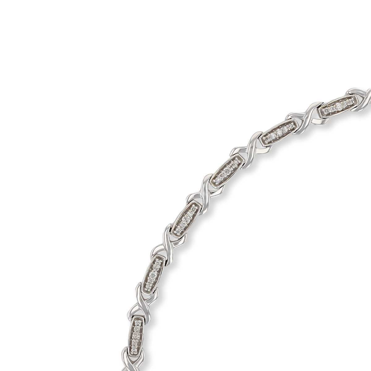 9ct White Gold 7" Diamond 1.00ct Set Log & Kiss Link Bracelet