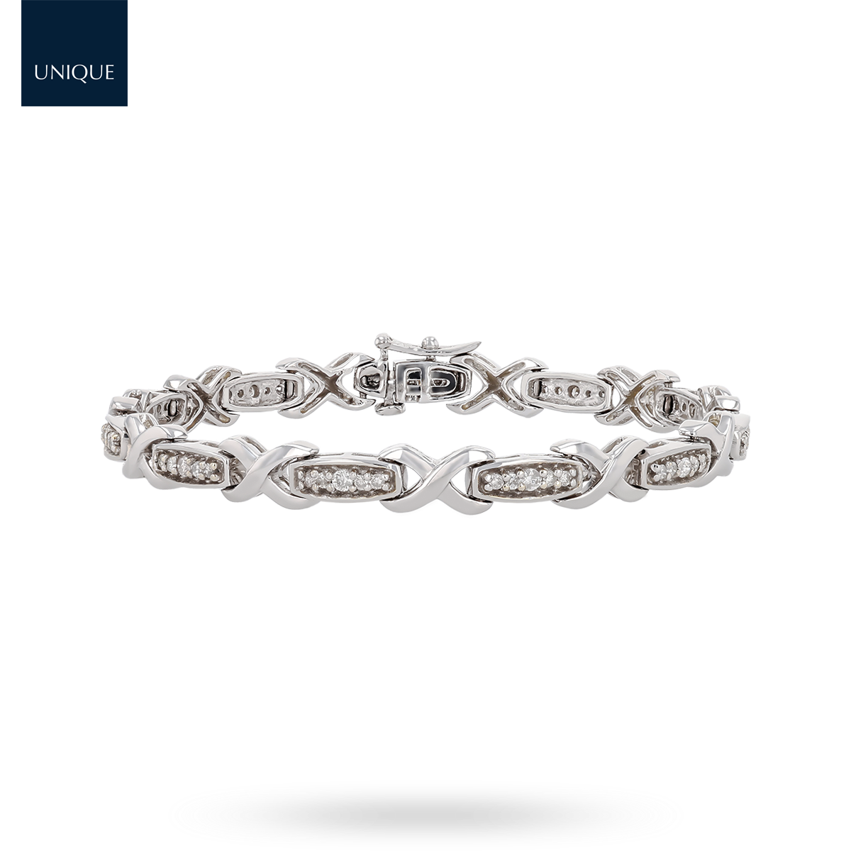 9ct White Gold 7" Diamond 1.00ct Set Log & Kiss Link Bracelet