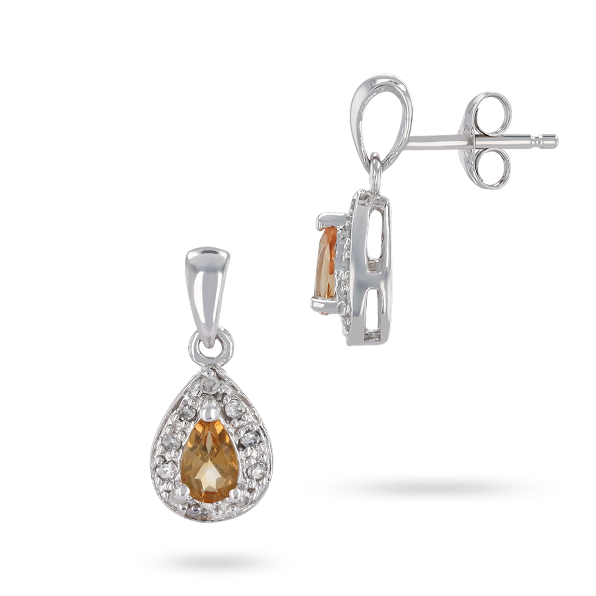 9ct White Gold Citrine & Diamond Halo Drop Earrings