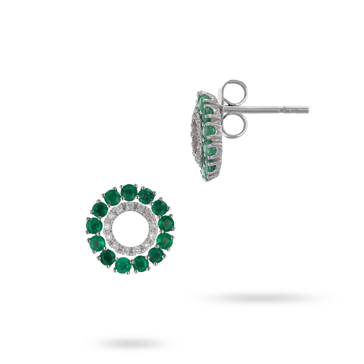 9ct White Gold Emerald & Diamond Halo Stud Earrings