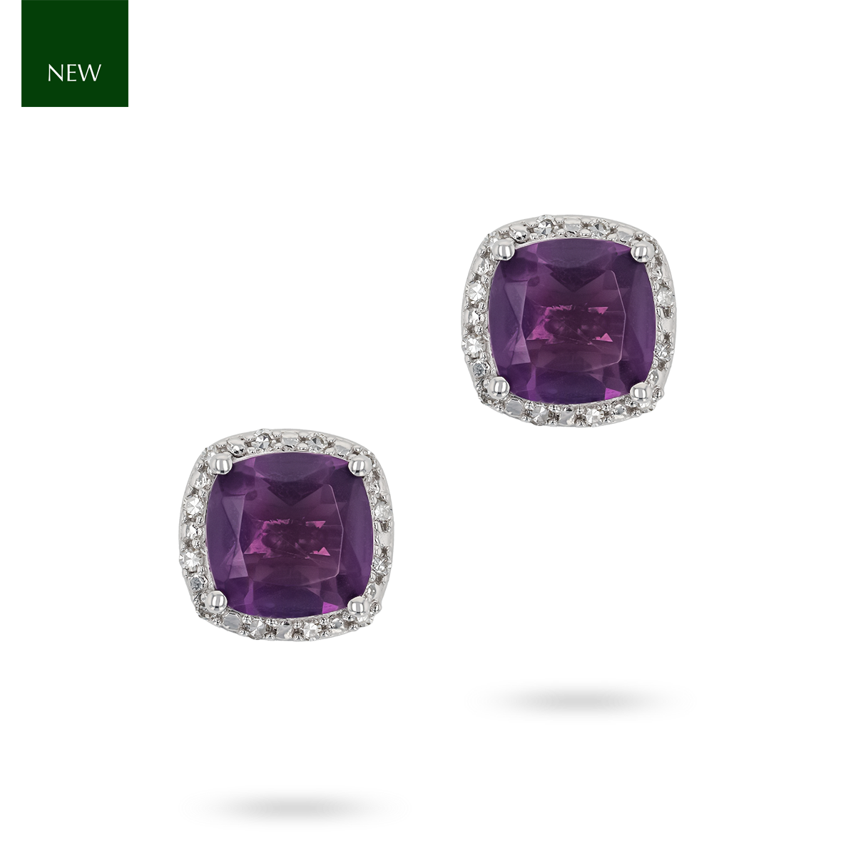 9ct White Gold Amethyst & Diamond Cluster Stud Earrings