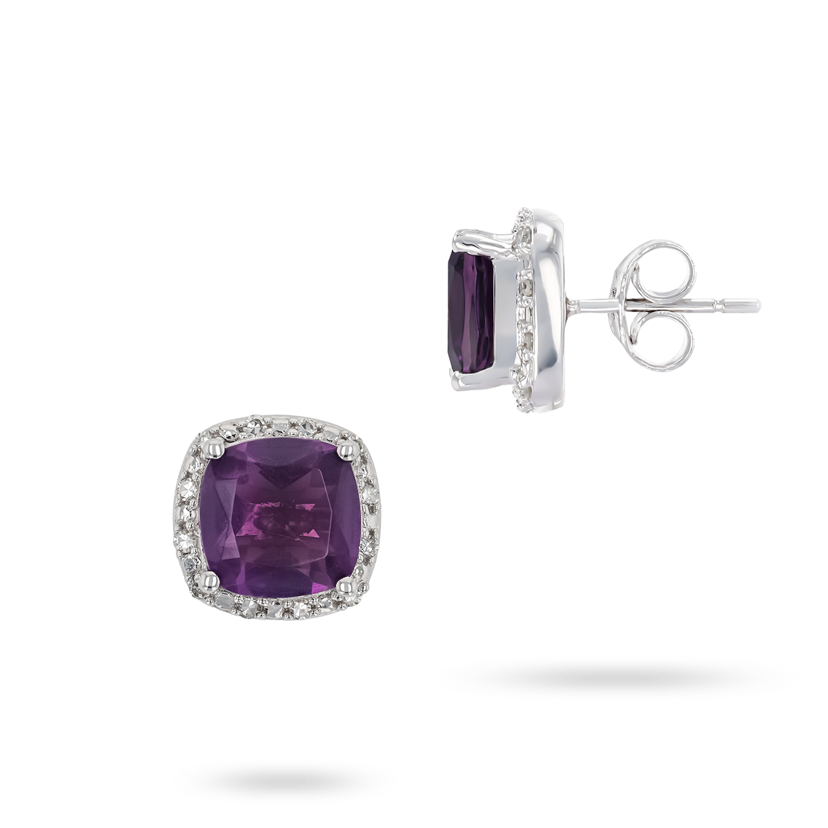 9ct White Gold Amethyst & Diamond Cluster Stud Earrings