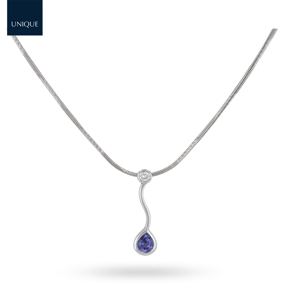 18ct White Gold Tanzanite & Diamond Teardrop Collarette Necklace