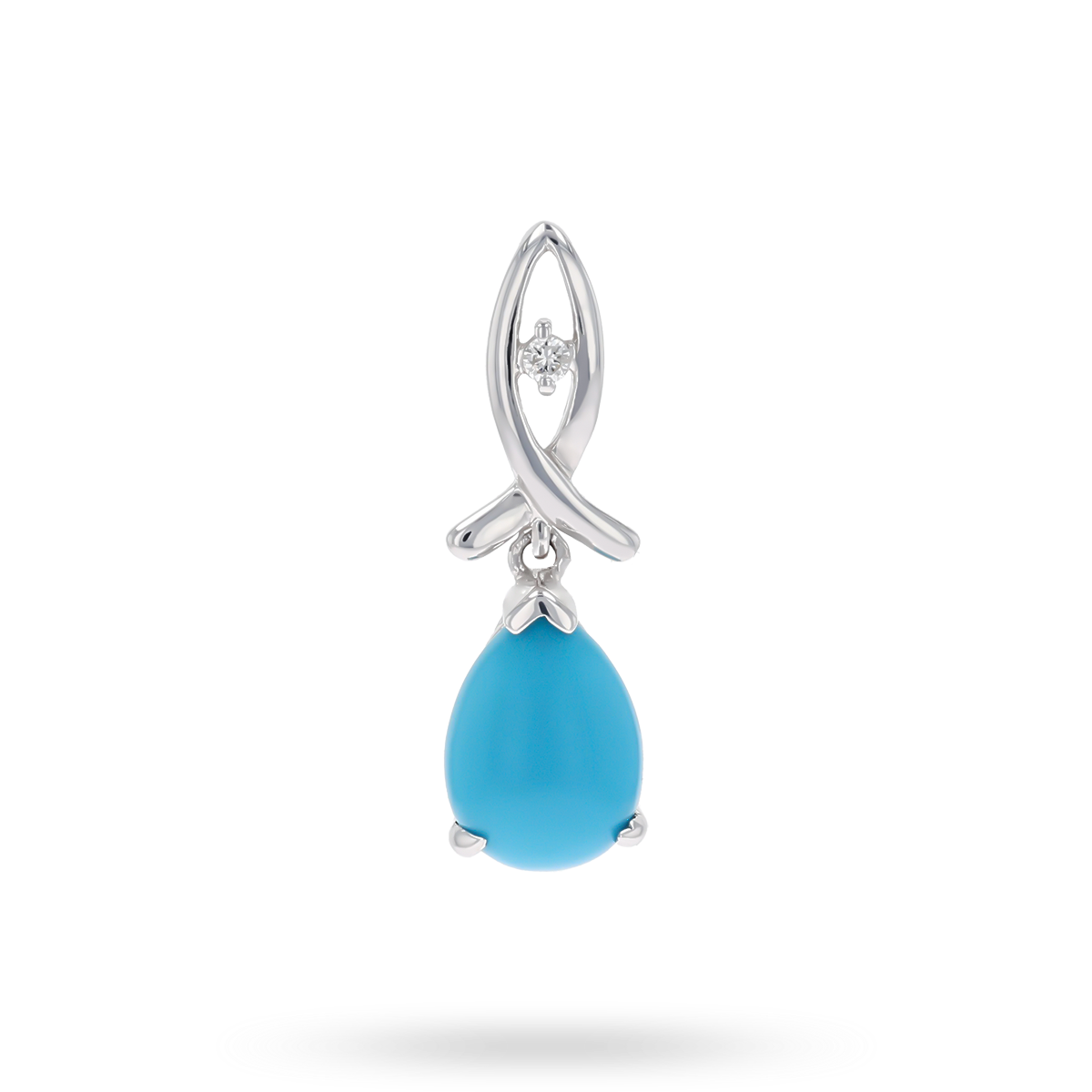 9ct White Gold Turquoise & Diamond Drop Pendant