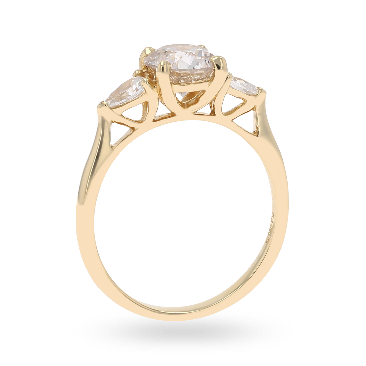 18ct Yellow Gold Round Brilliant & Pear Cut 1.55ct Diamond Trilogy Ring