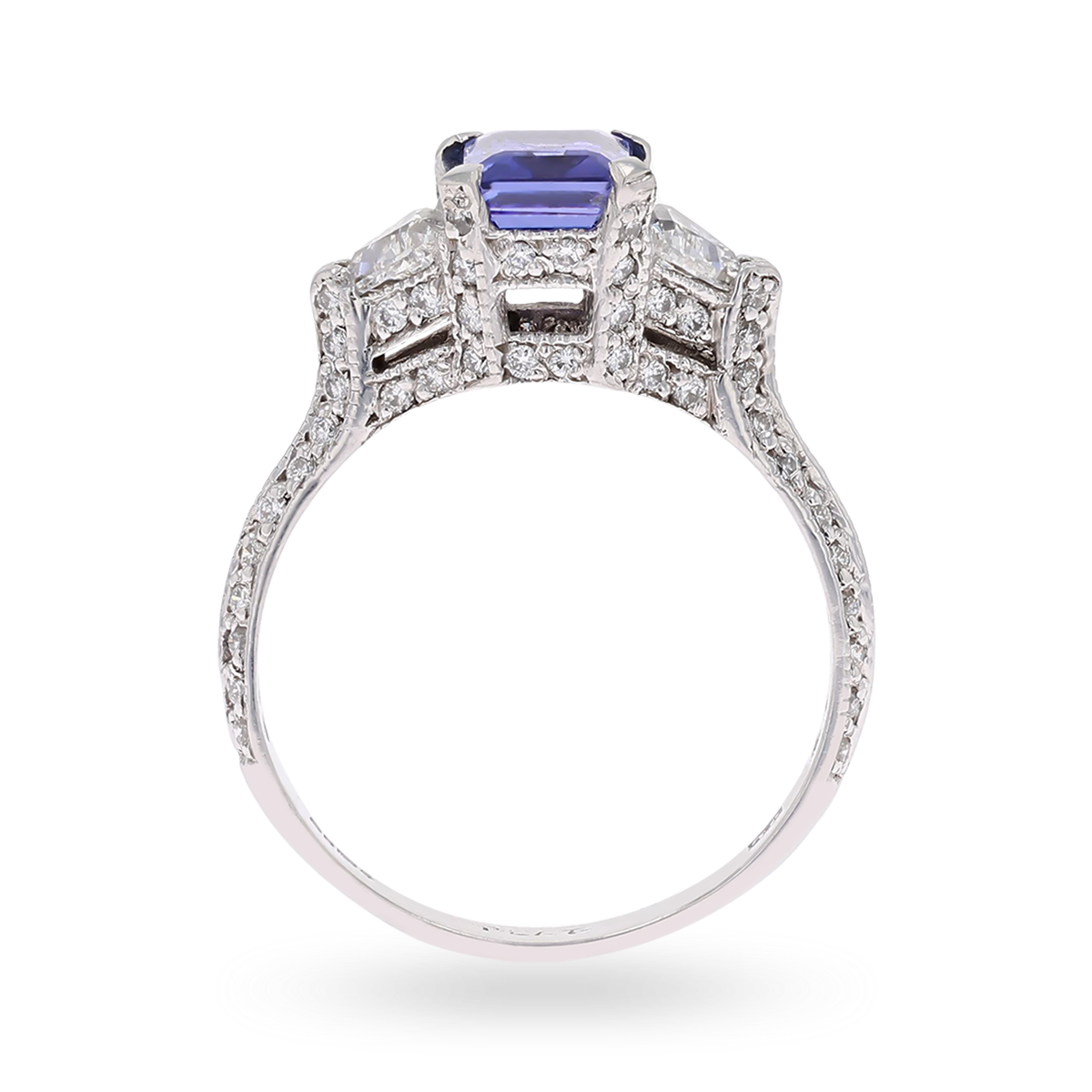 Platinum Emerald Cut Certified 1.32ct Tanzanite & Diamond Trilogy Ring