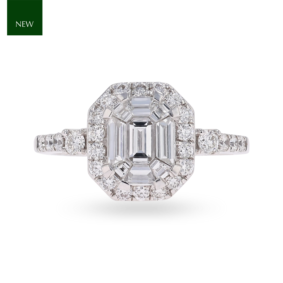 18ct White Gold Octagonal Shaped 1.00ct Diamond Cluster Ring