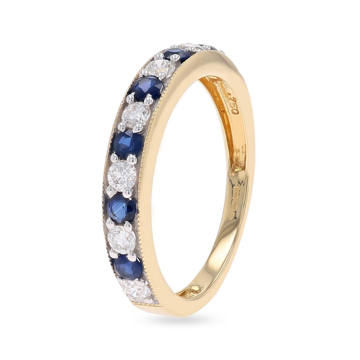 18ct Yellow Gold 0.40cts Diamond & Sapphire Mille-Grain Set Eternity Ring