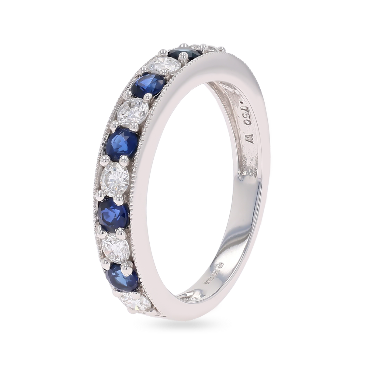 18ct White Gold 0.54cts Diamond & Sapphire Mille-Grain Set Eternity Ring