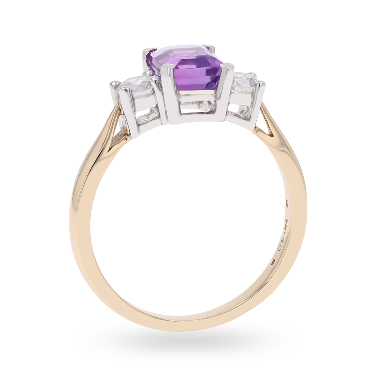 9ct Yellow Gold Amethyst & Diamond Trilogy Ring
