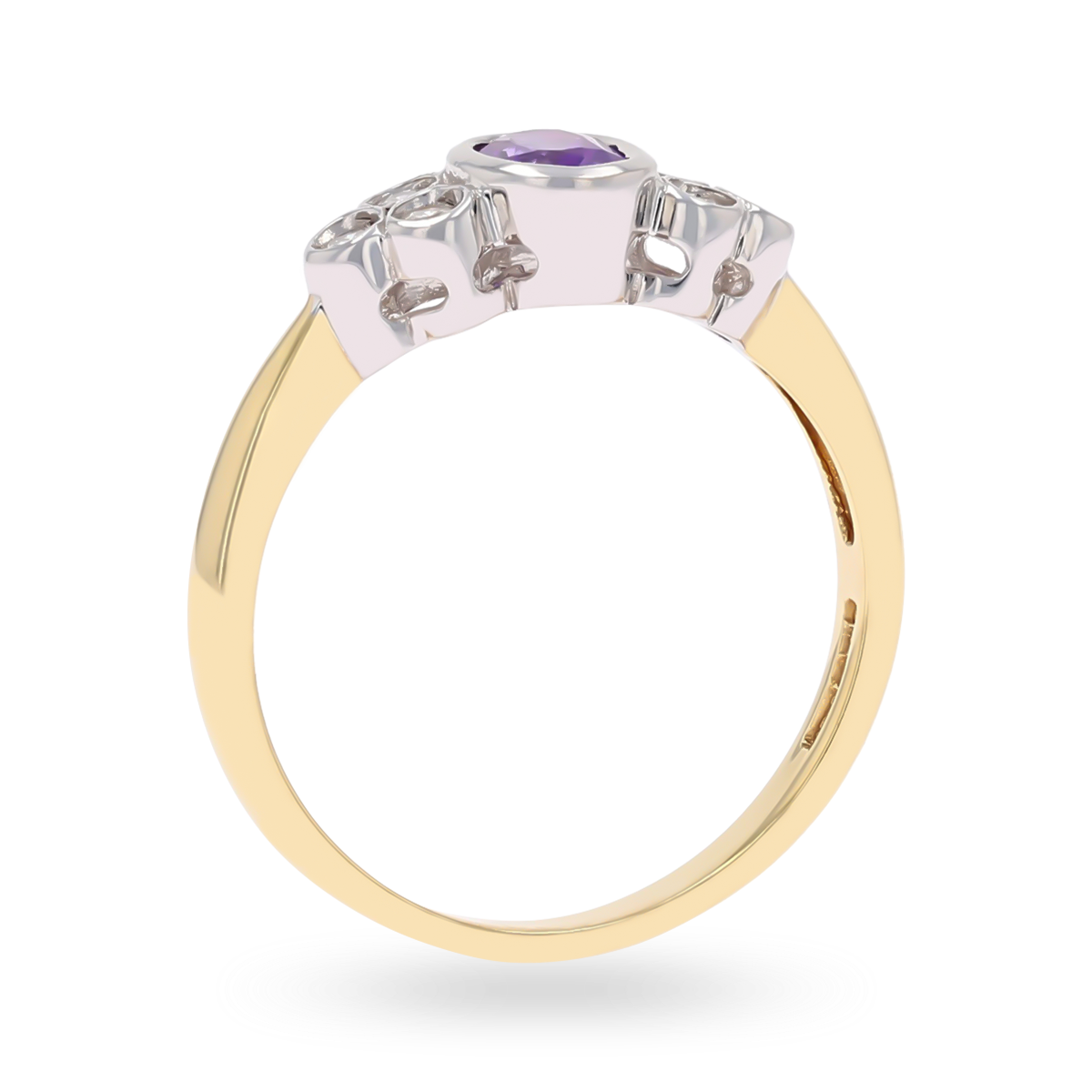 18ct Yellow Gold Amethyst & Diamond Bezel Set Seven Stone Ring