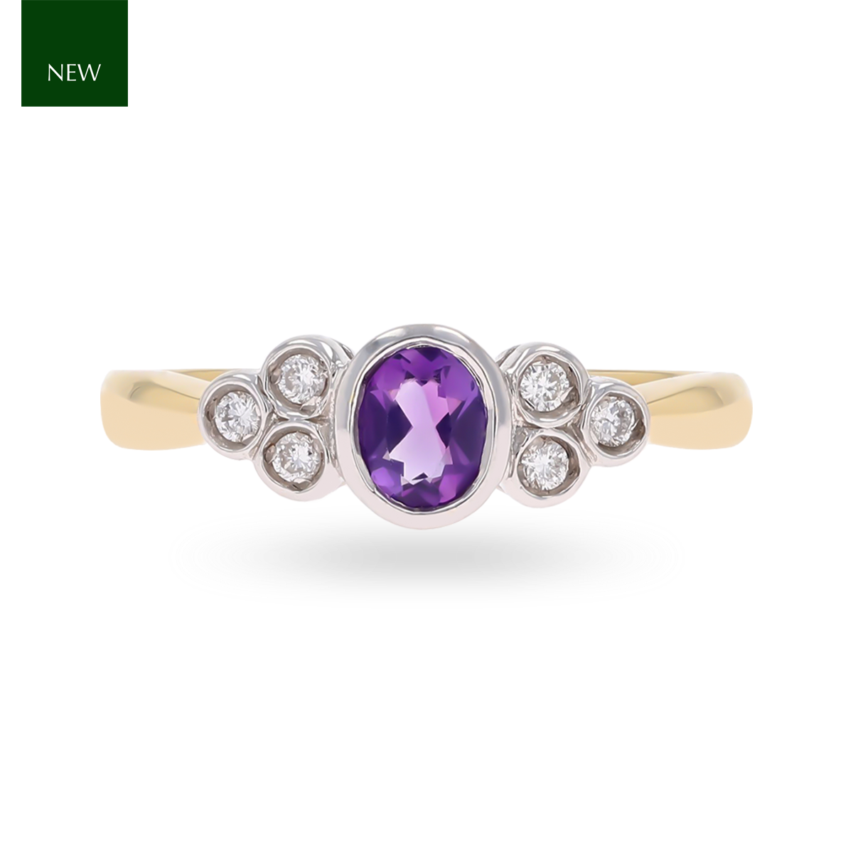 18ct Yellow Gold Amethyst & Diamond Bezel Set Seven Stone Ring