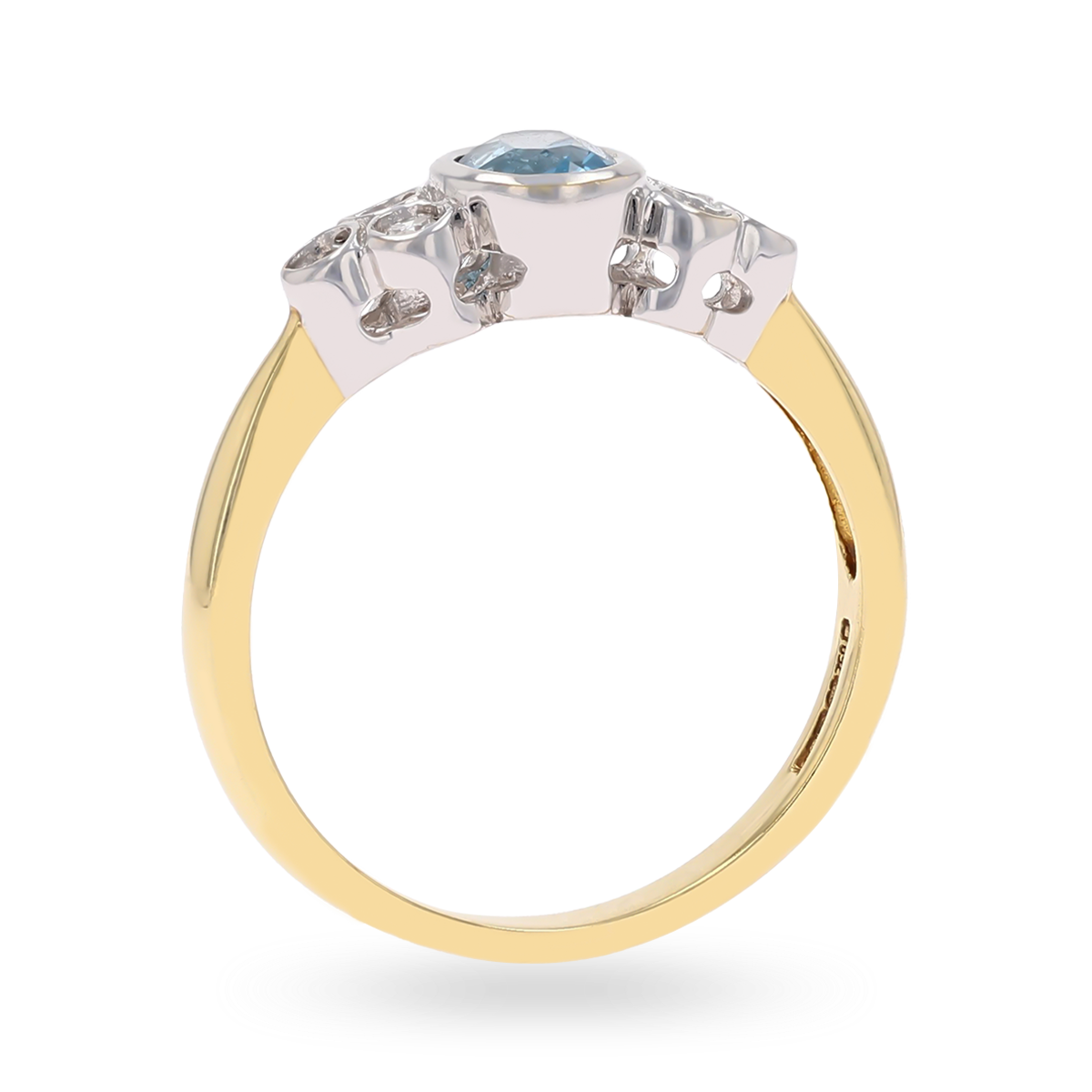 18ct Yellow Gold Blue Topaz & Diamond Bezel Set Seven Stone Ring