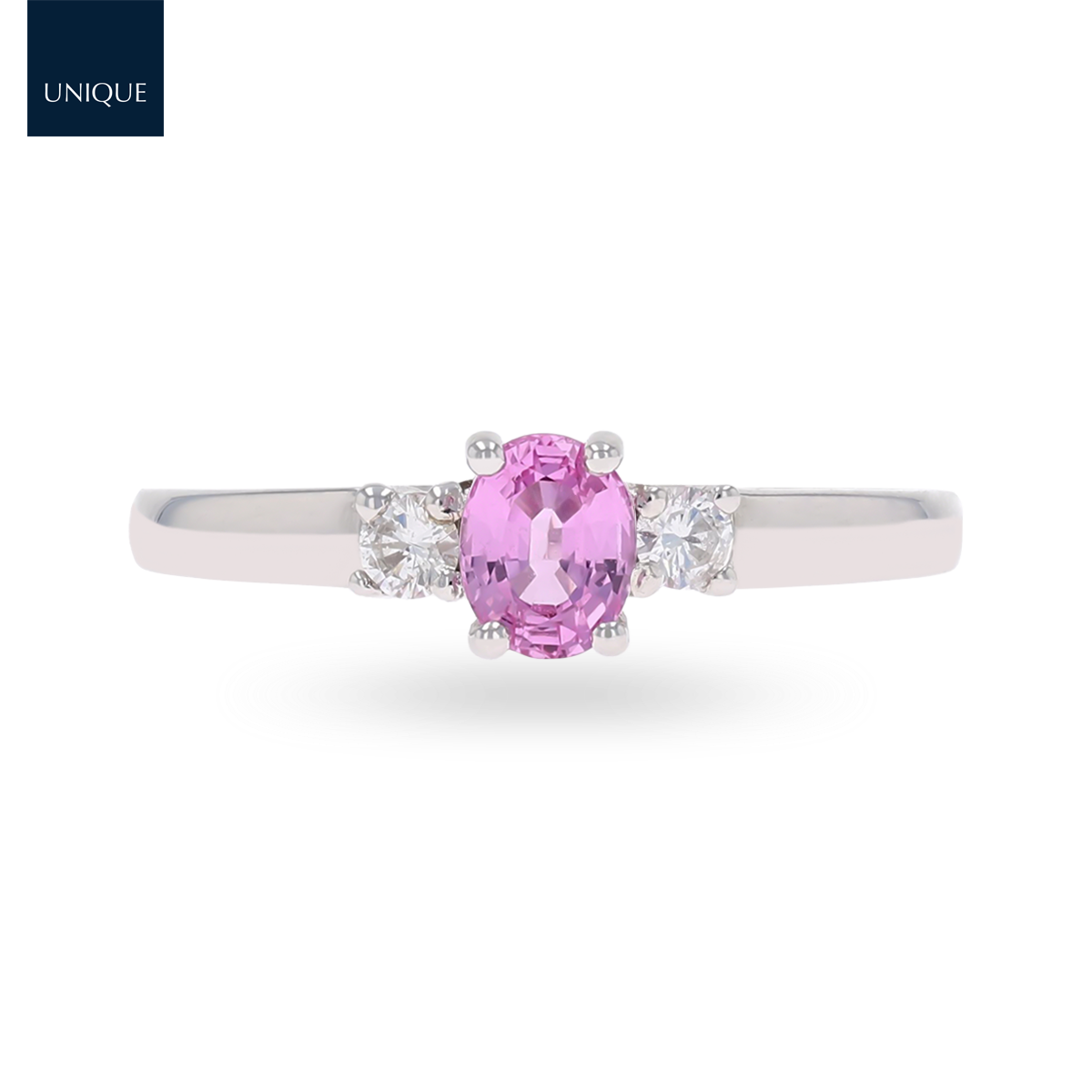 18ct White Gold Pink Sapphire & Diamond Trilogy Ring