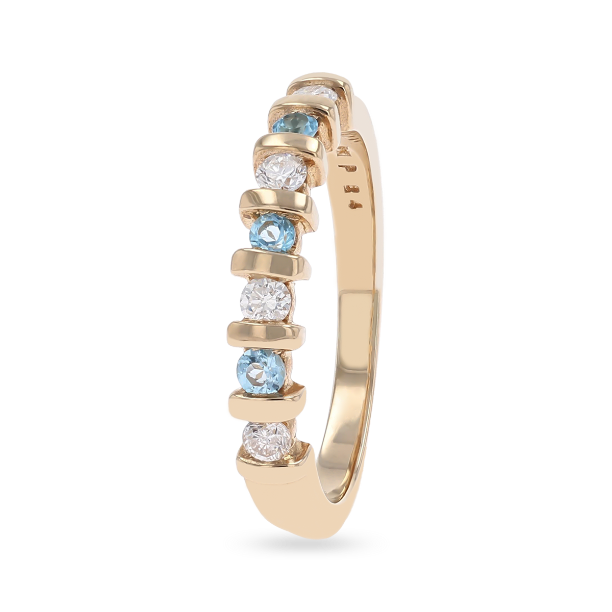9ct Yellow Gold Blue Topaz & 0.23cts Diamond Bar Set Eternity Ring