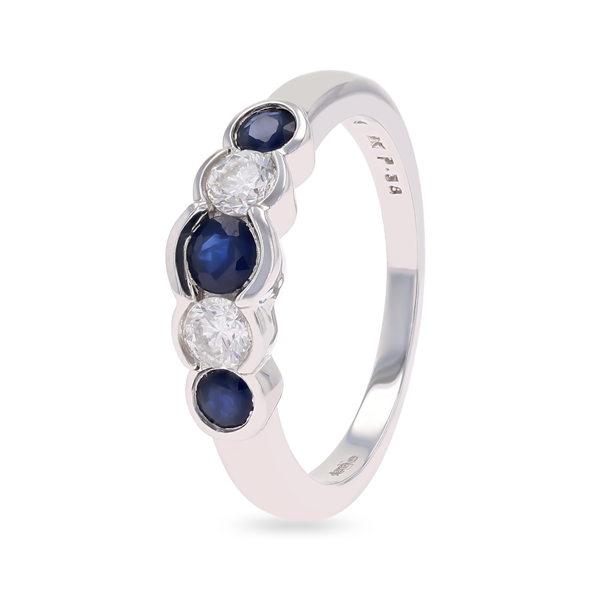 9ct White Gold Sapphire & Diamond Bezel Set Five Stone Ring
