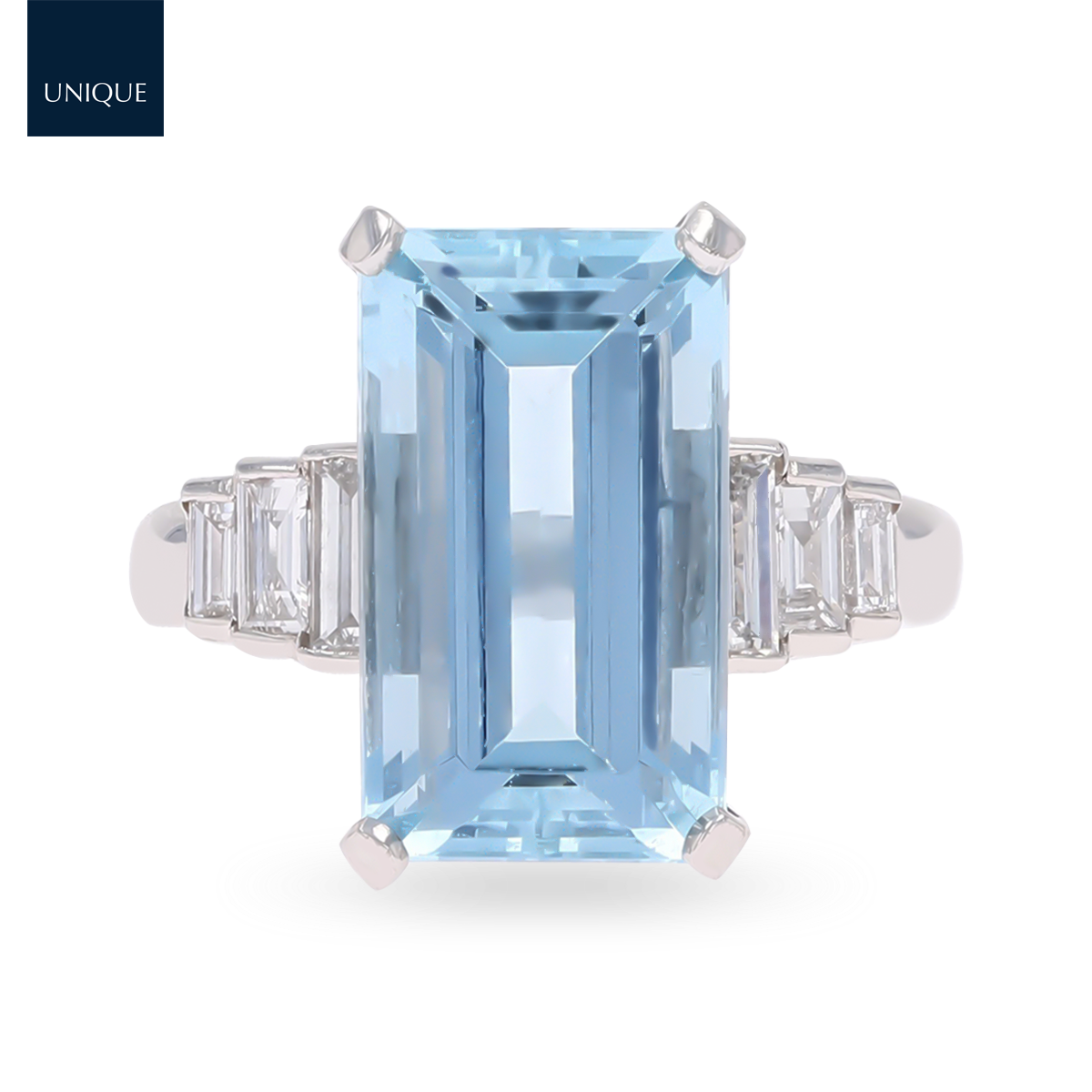18ct White Gold Aquamarine with Diamond Set Shoulders Cocktail Ring