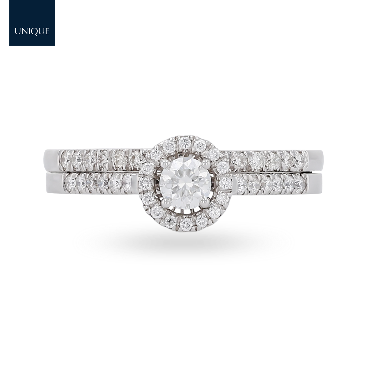 18ct White Gold Round Brilliant Cut 0.41ct Diamond Halo Suite Ring