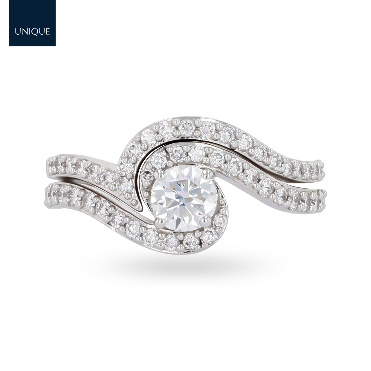 18ct White Gold Round Brilliant Cut 0.95ct Diamond Twist Suite Ring