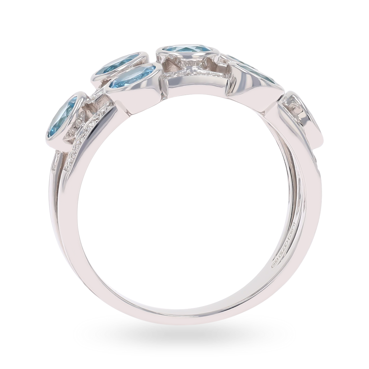 9ct White Gold Blue Topaz & Diamond Bubble Ring